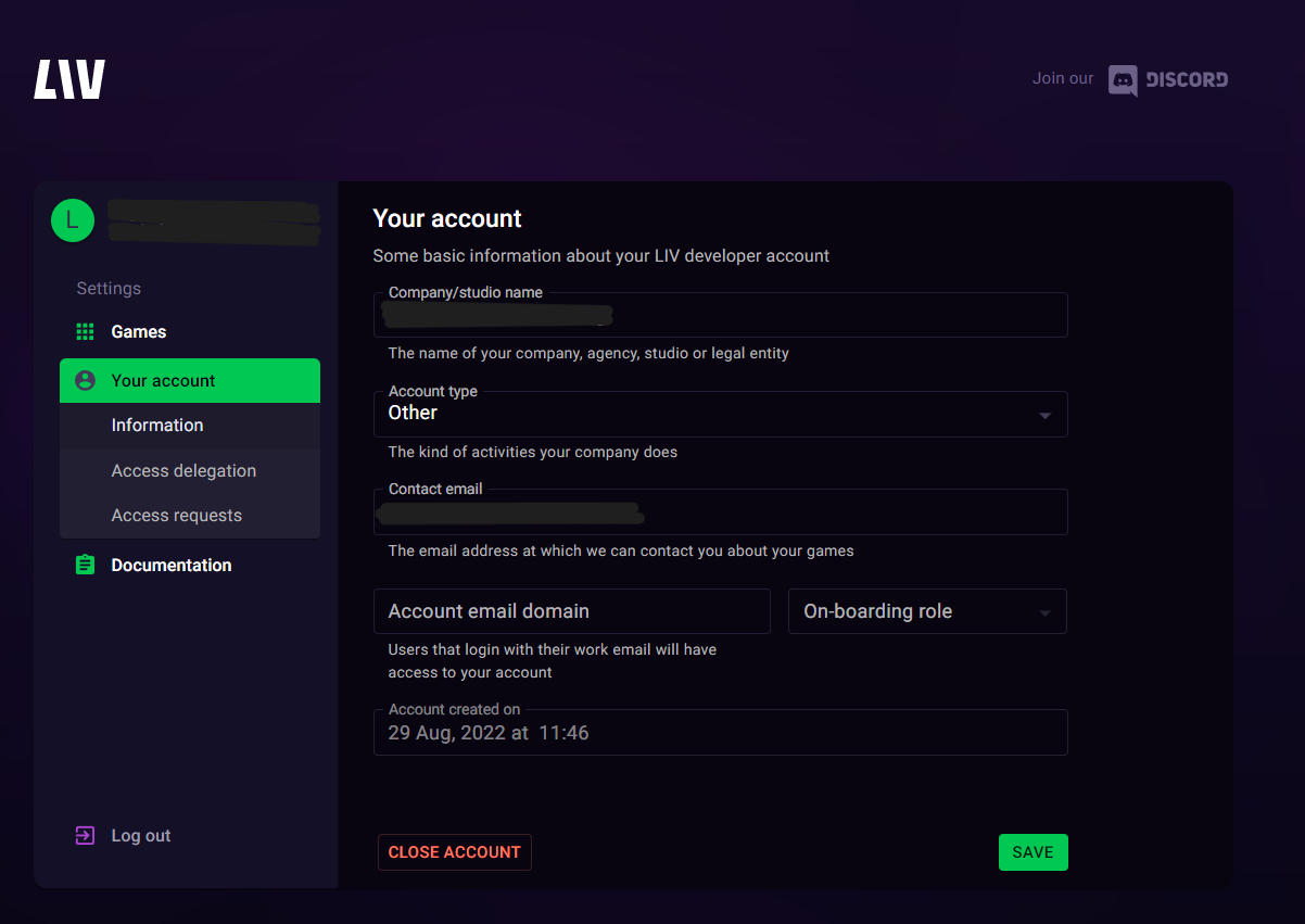 Create account
